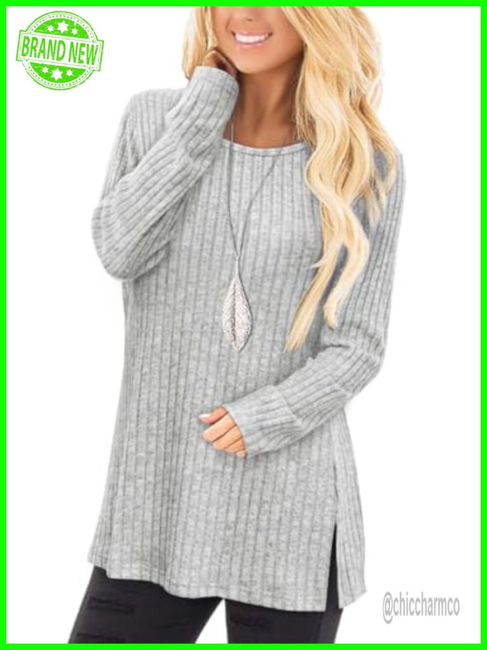 Women's Long Sleeve Crew Neck Side Split Tunic Top